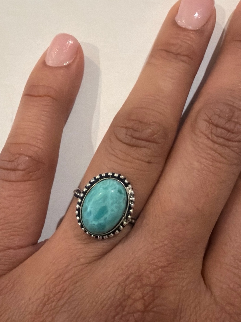 Sterling Silver Turquoise Oval Statement Ring - Blue